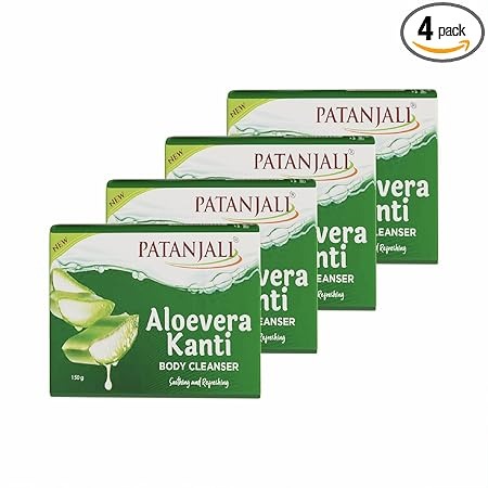 Patanjali Aloe Vera Kanti Body Cleanser Soap for Men and Women(150g, Pack of 4)